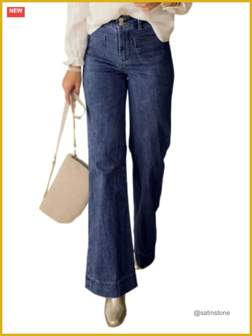 Wide Leg High Waisted Jeans Cotton Blend Retro Flare Business Casual